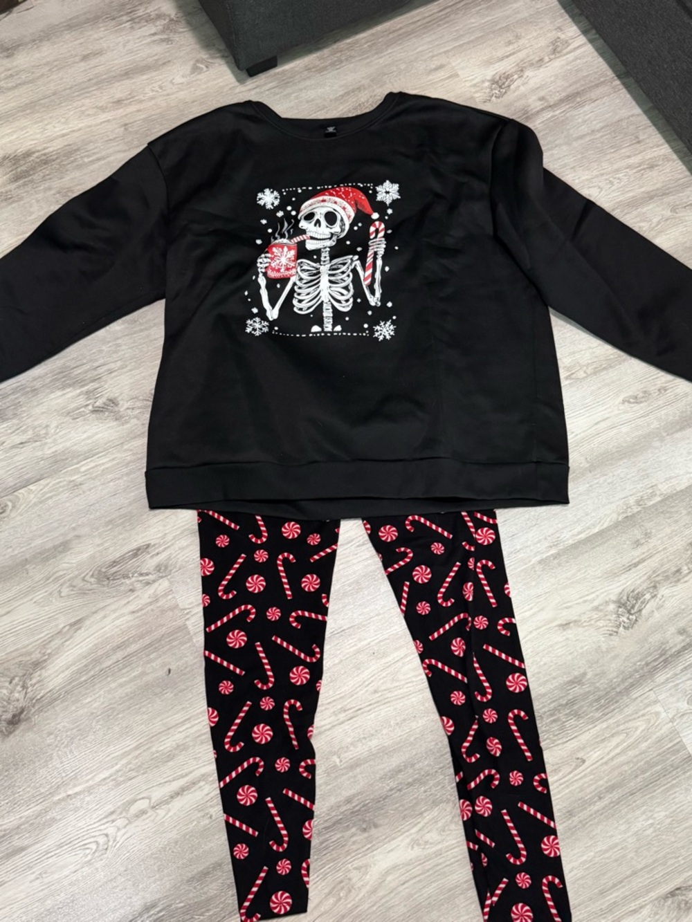 Black Holiday Skeleton Sweatshirt & Candy Cane Leggings Set